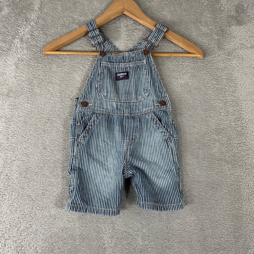 OshKosh Bgosh Hickory Stripe Overalls Kids 18M Blue Railroad Denim